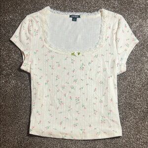 Wild Fable Cream Fitted Ribbed Cap Sleeve Blouse